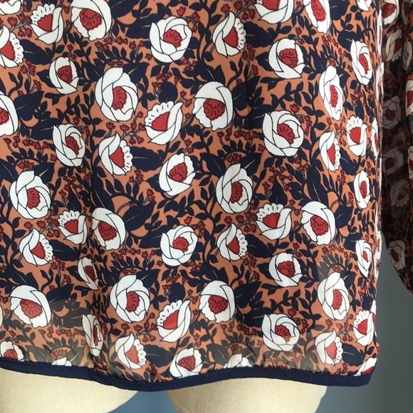 Papermoon for Stitch fix, navy terracotta floral long sleeves crew neck top Sz S - Picture 3 of 10